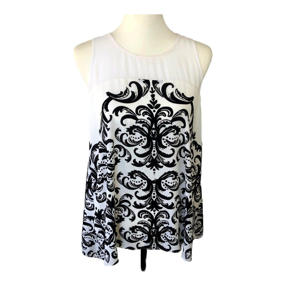 INC Sleeveless black and‎ white sheer sleeveless flowy feminine tunic top Sz 4